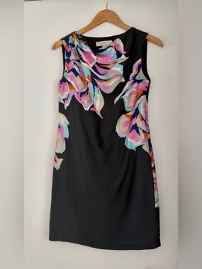 Anne Taylor LOFT Black Shift Dress with Multicolor Florals